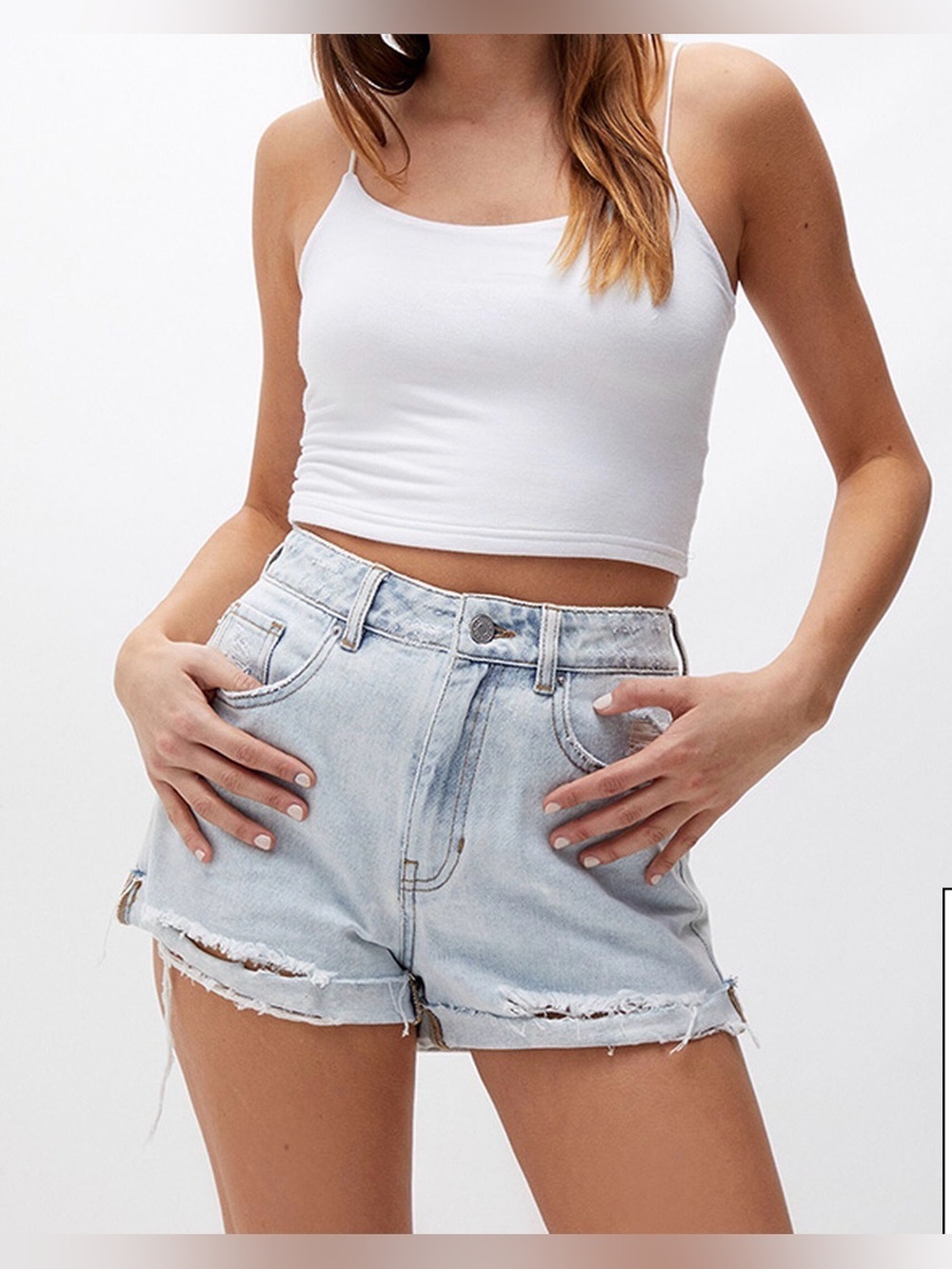 PacSun Mom Shorts Size 28 Light Wash Distressed Raw Hem High Rise Denim Shorts